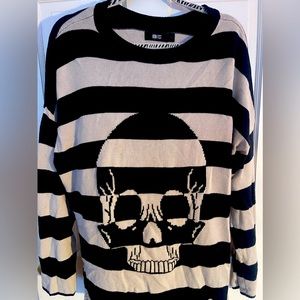 Iron Fist Black and Crème Skull Striped Sweater